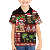 Hawaiian Christmas Family Matching Puletasi and Hawaiian Shirt - Mele Kalikimaka Island Holiday Vibes - Black Red LT03 Son's Shirt Black - Red - Polynesian Pride