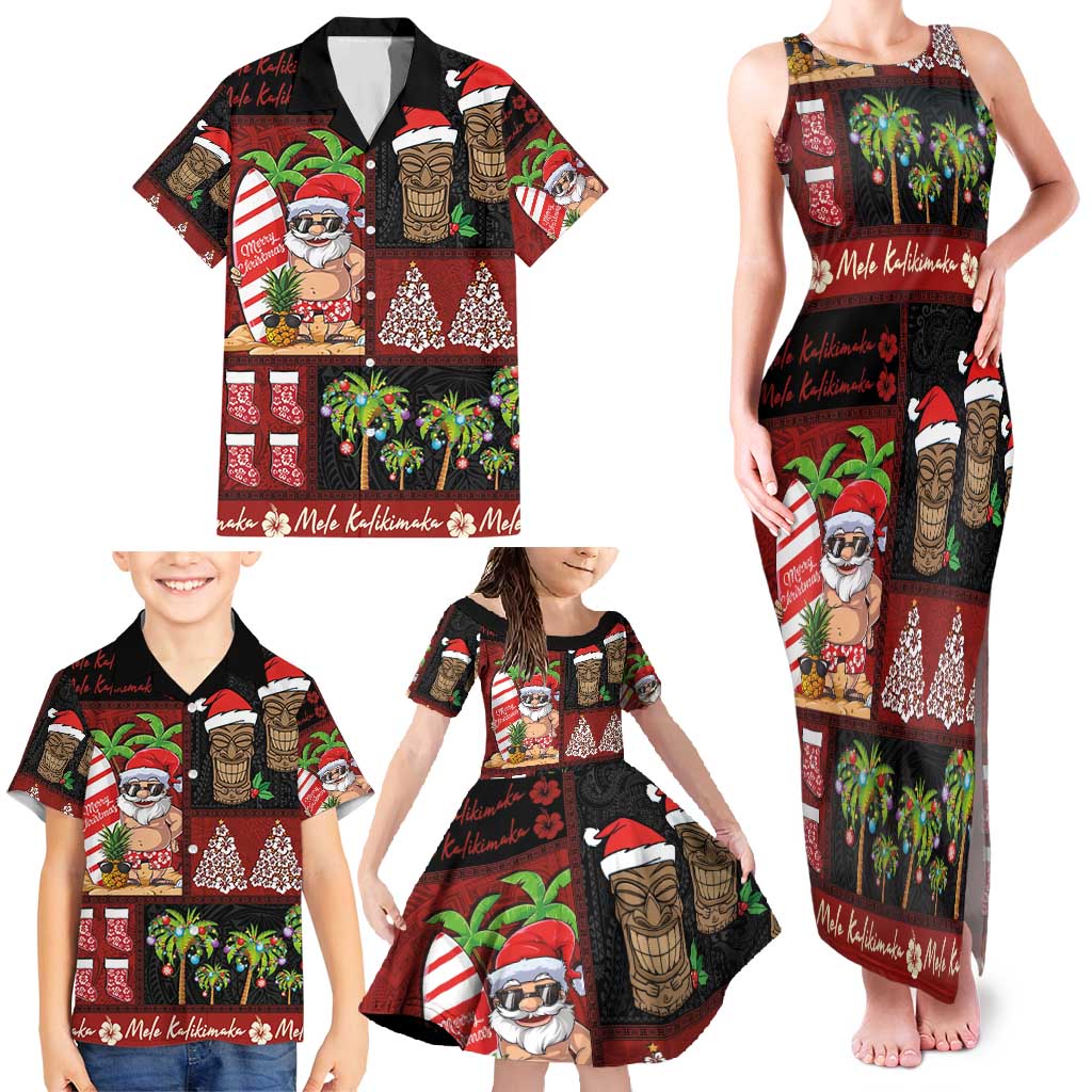 Hawaiian Christmas Family Matching Tank Maxi Dress and Hawaiian Shirt - Mele Kalikimaka Island Holiday Vibes - Black Red LT03 - Polynesian Pride