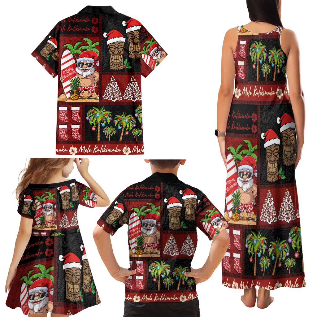 Hawaiian Christmas Family Matching Tank Maxi Dress and Hawaiian Shirt - Mele Kalikimaka Island Holiday Vibes - Black Red LT03 - Polynesian Pride