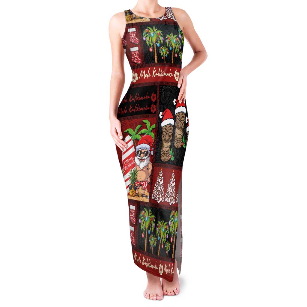 Hawaiian Christmas Family Matching Tank Maxi Dress and Hawaiian Shirt - Mele Kalikimaka Island Holiday Vibes - Black Red LT03 Mom's Dress Black - Red - Polynesian Pride