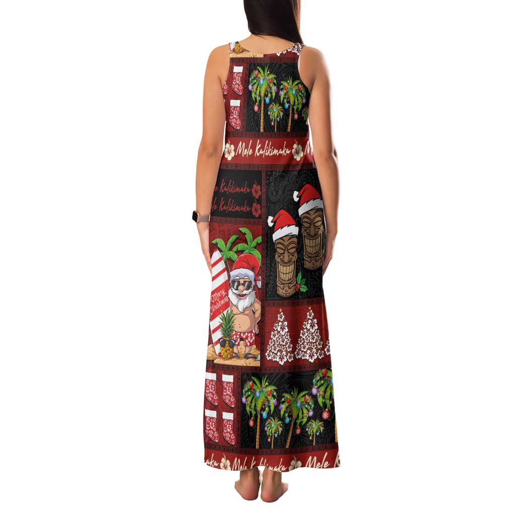 Hawaiian Christmas Family Matching Tank Maxi Dress and Hawaiian Shirt - Mele Kalikimaka Island Holiday Vibes - Black Red LT03 - Polynesian Pride