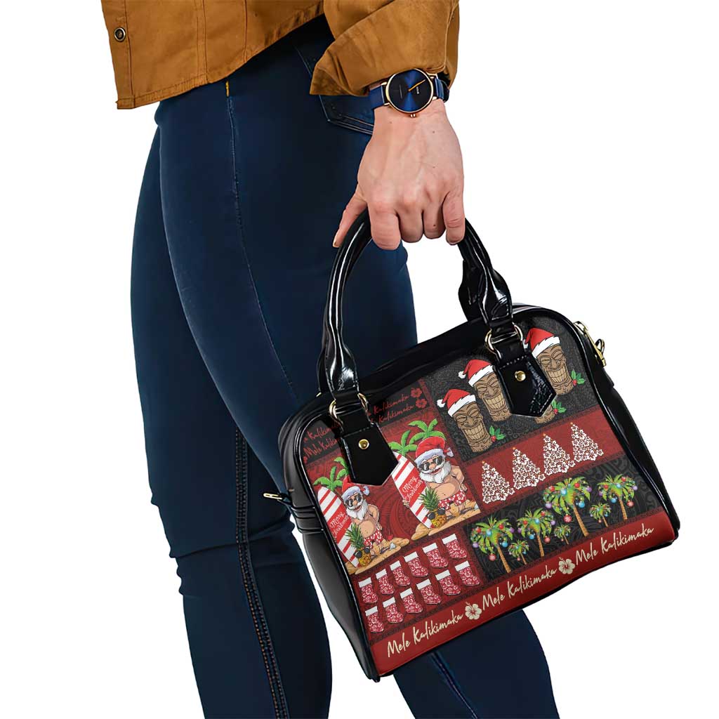 Hawaiian Christmas Shoulder Handbag - Mele Kalikimaka Island Holiday Vibes - Black Red