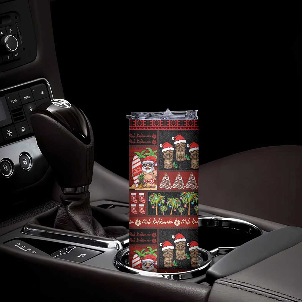 Hawaiian Christmas Skinny Tumbler - Mele Kalikimaka Island Holiday Vibes - Black Red LT03 - Polynesian Pride