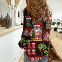 Hawaiian Christmas Women Casual Shirt - Mele Kalikimaka Island Holiday Vibes - Black Red LT03 - Polynesian Pride
