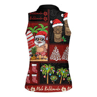 Hawaiian Christmas Women Sleeveless Polo Shirt - Mele Kalikimaka Island Holiday Vibes - Black Red LT03 - Polynesian Pride