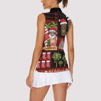 Hawaiian Christmas Women Sleeveless Polo Shirt - Mele Kalikimaka Island Holiday Vibes - Black Red LT03 - Polynesian Pride