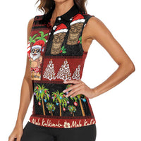 Hawaiian Christmas Women Sleeveless Polo Shirt - Mele Kalikimaka Island Holiday Vibes - Black Red LT03 - Polynesian Pride