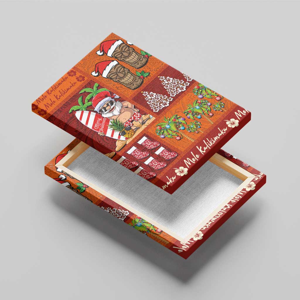 Hawaiian Christmas Canvas Wall Art - Mele Kalikimaka Island Holiday Vibes - Red Orange