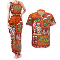Hawaiian Christmas Couples Matching Tank Maxi Dress and Hawaiian Shirt - Mele Kalikimaka Island Holiday Vibes - Red Orange LT03 Red - Orange - Polynesian Pride