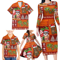 Hawaiian Christmas Family Matching Long Sleeve Bodycon Dress and Hawaiian Shirt - Mele Kalikimaka Island Holiday Vibes - Red Orange LT03 - Polynesian Pride