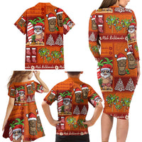 Hawaiian Christmas Family Matching Long Sleeve Bodycon Dress and Hawaiian Shirt - Mele Kalikimaka Island Holiday Vibes - Red Orange LT03 - Polynesian Pride