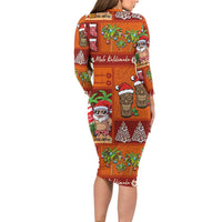 Hawaiian Christmas Family Matching Long Sleeve Bodycon Dress and Hawaiian Shirt - Mele Kalikimaka Island Holiday Vibes - Red Orange LT03 - Polynesian Pride