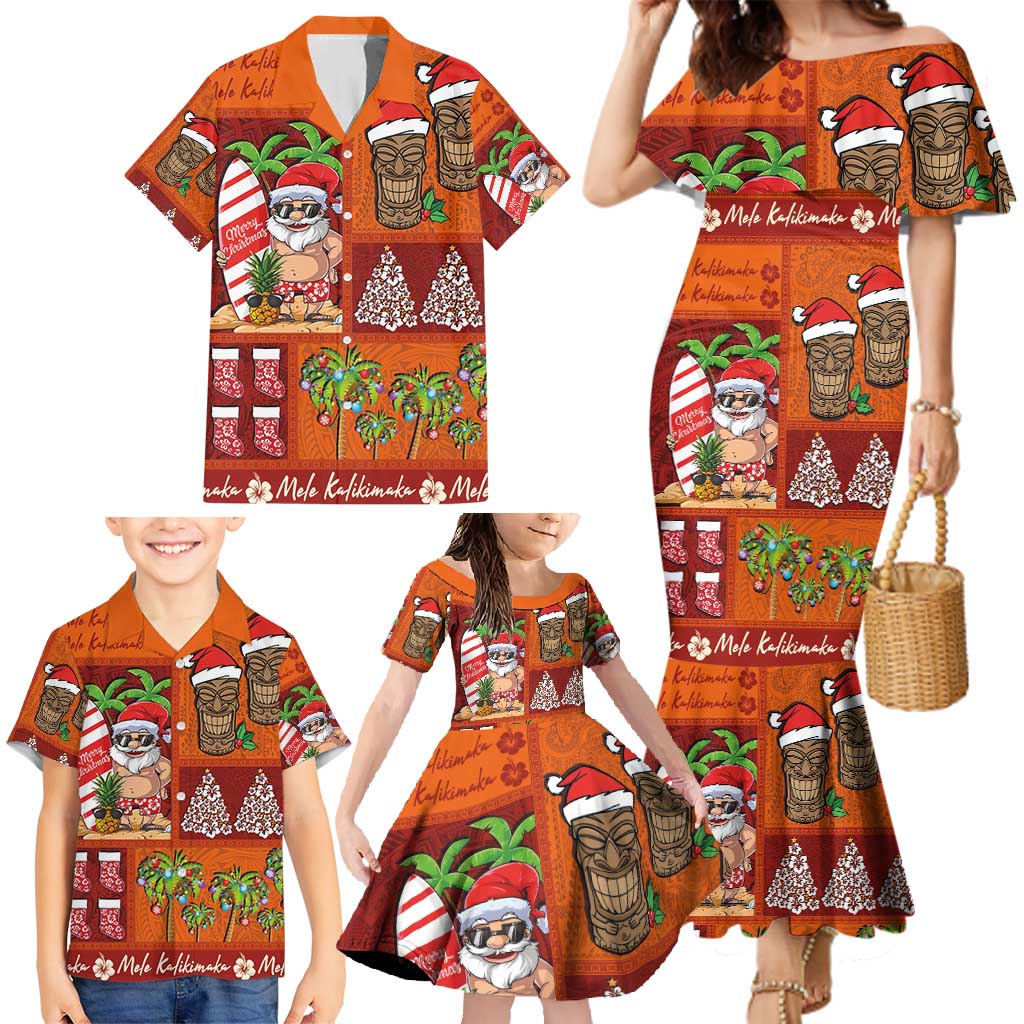 Hawaiian Christmas Family Matching Mermaid Dress and Hawaiian Shirt - Mele Kalikimaka Island Holiday Vibes - Red Orange LT03 - Polynesian Pride