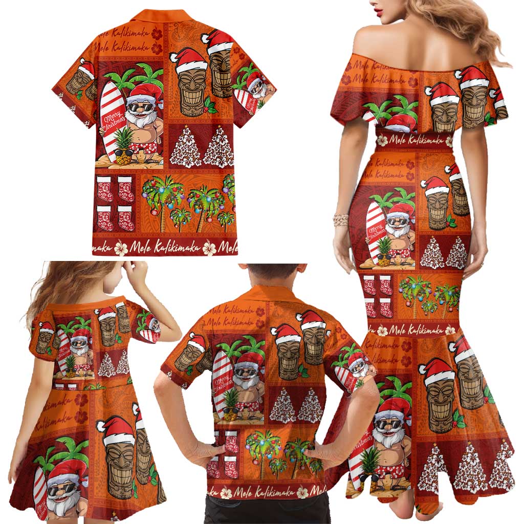 Hawaiian Christmas Family Matching Mermaid Dress and Hawaiian Shirt - Mele Kalikimaka Island Holiday Vibes - Red Orange LT03 - Polynesian Pride