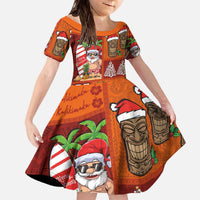 Hawaiian Christmas Family Matching Off The Shoulder Long Sleeve Dress and Hawaiian Shirt - Mele Kalikimaka Island Holiday Vibes - Red Orange LT03 Daughter's Dress Red - Orange - Polynesian Pride