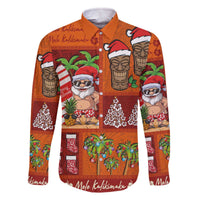 Hawaiian Christmas Family Matching Off The Shoulder Long Sleeve Dress and Hawaiian Shirt - Mele Kalikimaka Island Holiday Vibes - Red Orange LT03 Dad's Shirt - Long Sleeve Red - Orange - Polynesian Pride