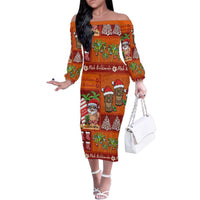 Hawaiian Christmas Family Matching Off The Shoulder Long Sleeve Dress and Hawaiian Shirt - Mele Kalikimaka Island Holiday Vibes - Red Orange LT03 Mom's Dress Red - Orange - Polynesian Pride