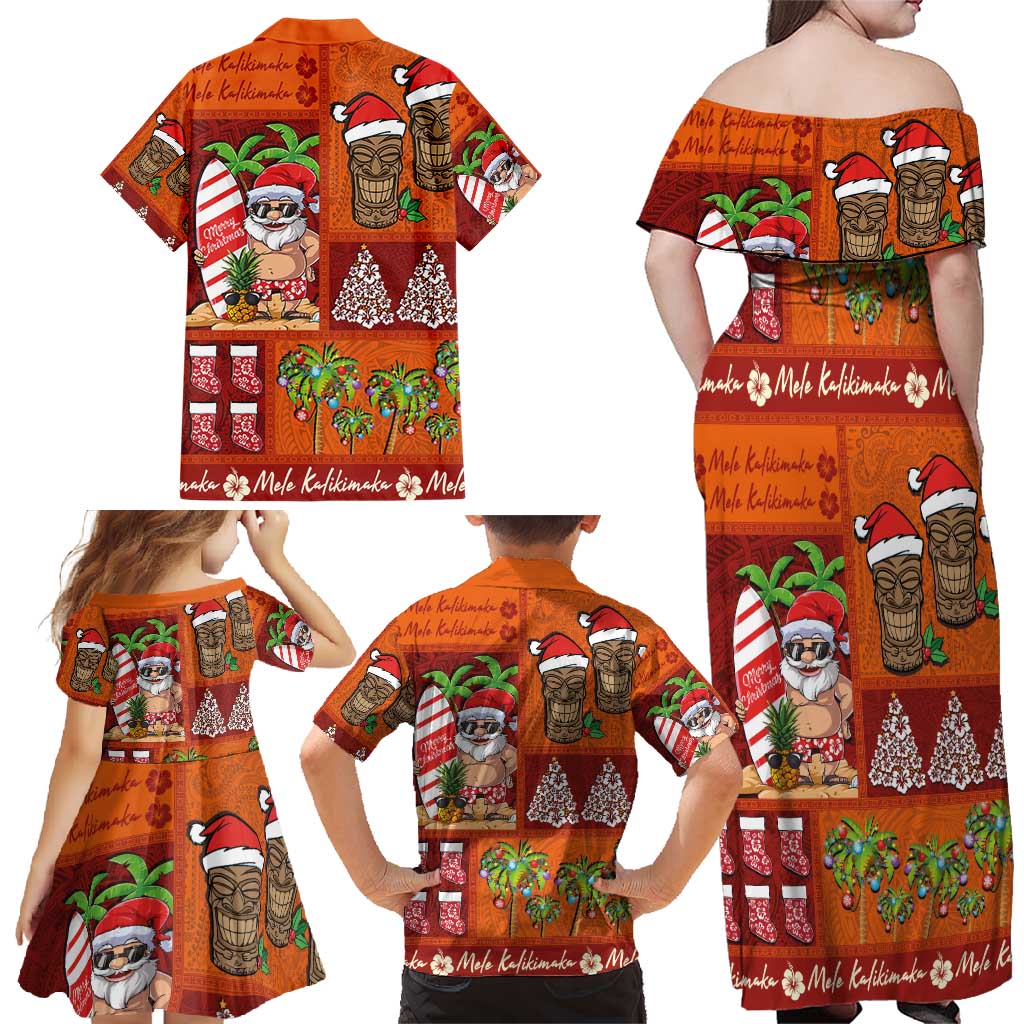 Hawaiian Christmas Family Matching Off Shoulder Maxi Dress and Hawaiian Shirt - Mele Kalikimaka Island Holiday Vibes - Red Orange LT03 - Polynesian Pride