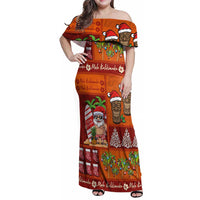 Hawaiian Christmas Family Matching Off Shoulder Maxi Dress and Hawaiian Shirt - Mele Kalikimaka Island Holiday Vibes - Red Orange LT03 Mom's Dress Red - Orange - Polynesian Pride