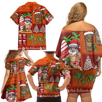 Hawaiian Christmas Family Matching Off Shoulder Short Dress and Hawaiian Shirt - Mele Kalikimaka Island Holiday Vibes - Red Orange LT03 - Polynesian Pride