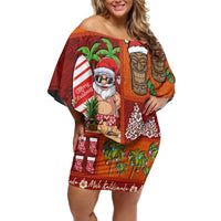 Hawaiian Christmas Family Matching Off Shoulder Short Dress and Hawaiian Shirt - Mele Kalikimaka Island Holiday Vibes - Red Orange LT03 Mom's Dress Red - Orange - Polynesian Pride