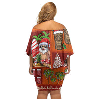 Hawaiian Christmas Family Matching Off Shoulder Short Dress and Hawaiian Shirt - Mele Kalikimaka Island Holiday Vibes - Red Orange LT03 - Polynesian Pride
