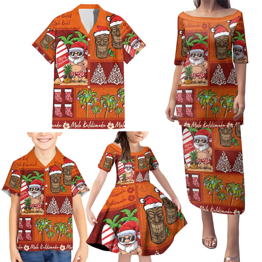 Hawaiian Christmas Family Matching Puletasi and Hawaiian Shirt - Mele Kalikimaka Island Holiday Vibes - Red Orange LT03 - Polynesian Pride