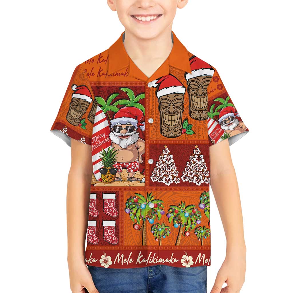 Hawaiian Christmas Family Matching Puletasi and Hawaiian Shirt - Mele Kalikimaka Island Holiday Vibes - Red Orange LT03 Son's Shirt Red - Orange - Polynesian Pride