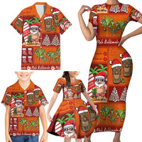 Hawaiian Christmas Family Matching Short Sleeve Bodycon Dress and Hawaiian Shirt - Mele Kalikimaka Island Holiday Vibes - Red Orange LT03 - Polynesian Pride