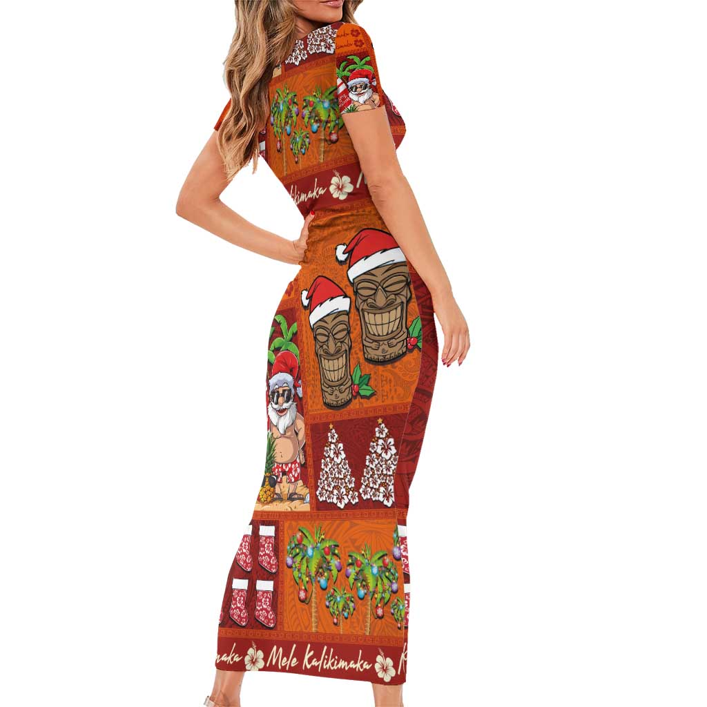Hawaiian Christmas Family Matching Short Sleeve Bodycon Dress and Hawaiian Shirt - Mele Kalikimaka Island Holiday Vibes - Red Orange LT03 - Polynesian Pride
