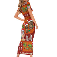 Hawaiian Christmas Family Matching Short Sleeve Bodycon Dress and Hawaiian Shirt - Mele Kalikimaka Island Holiday Vibes - Red Orange LT03 - Polynesian Pride