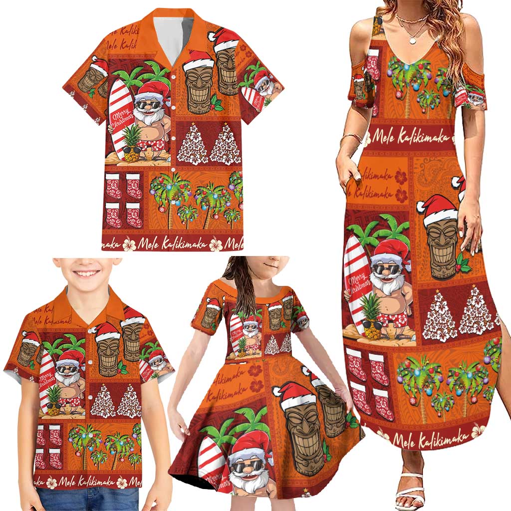 Hawaiian Christmas Family Matching Summer Maxi Dress and Hawaiian Shirt - Mele Kalikimaka Island Holiday Vibes - Red Orange LT03 - Polynesian Pride
