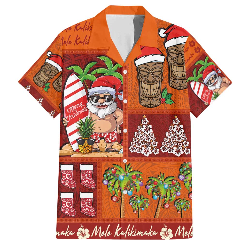 Hawaiian Christmas Family Matching Summer Maxi Dress and Hawaiian Shirt - Mele Kalikimaka Island Holiday Vibes - Red Orange LT03 Dad's Shirt - Short Sleeve Red - Orange - Polynesian Pride
