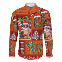 Hawaiian Christmas Family Matching Summer Maxi Dress and Hawaiian Shirt - Mele Kalikimaka Island Holiday Vibes - Red Orange LT03 Dad's Shirt - Long Sleeve Red - Orange - Polynesian Pride