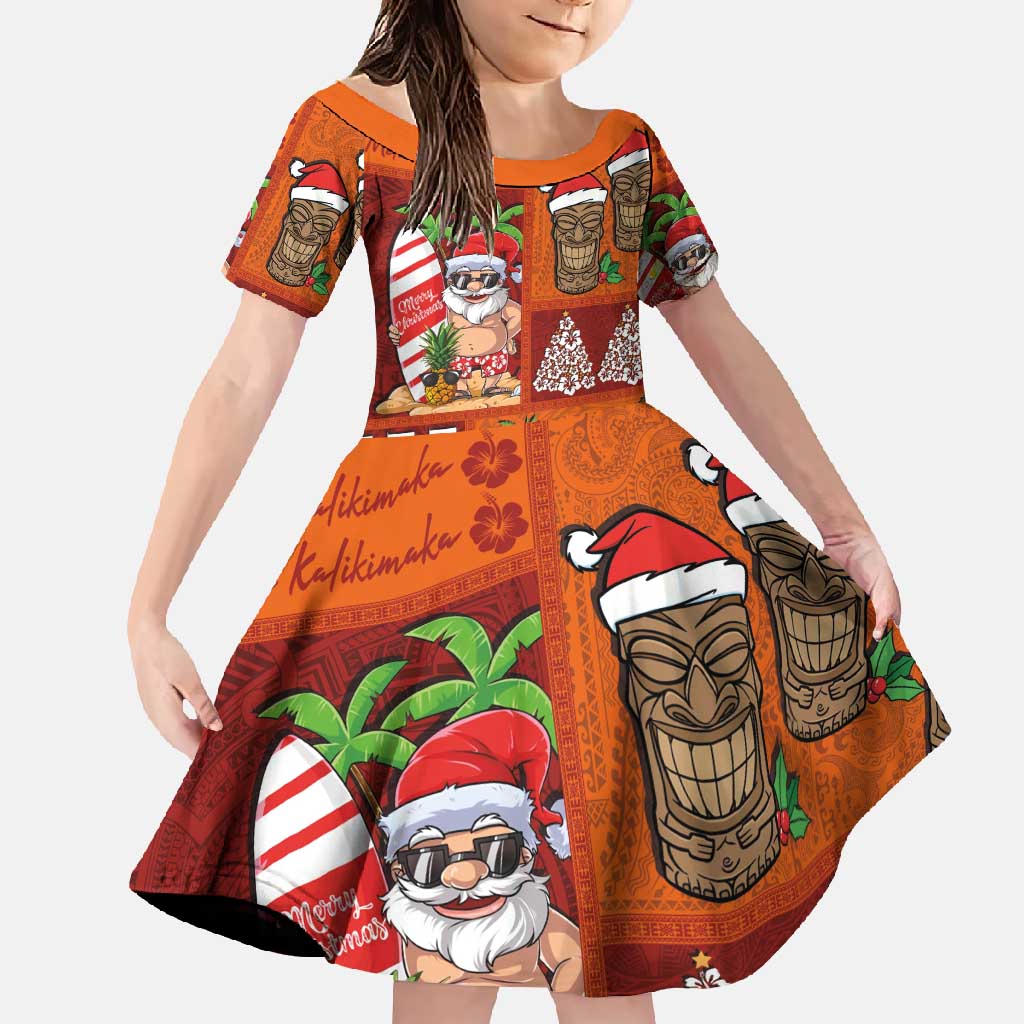 Hawaiian Christmas Family Matching Tank Maxi Dress and Hawaiian Shirt - Mele Kalikimaka Island Holiday Vibes - Red Orange LT03 Daughter's Dress Red - Orange - Polynesian Pride