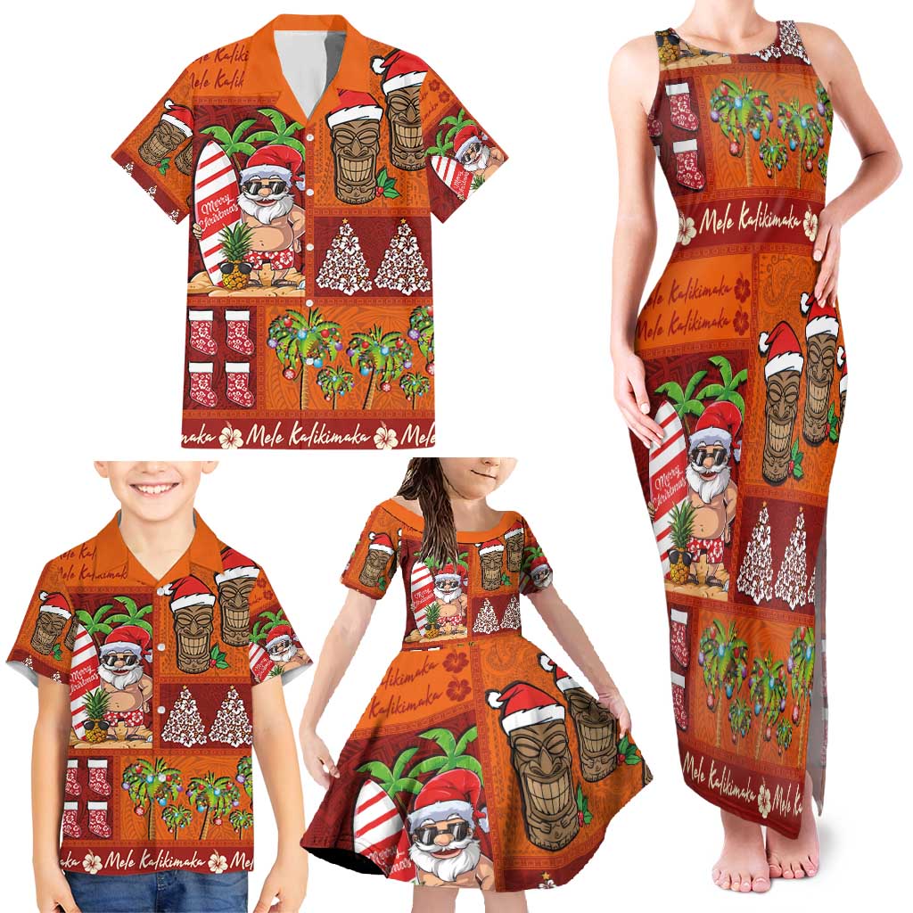 Hawaiian Christmas Family Matching Tank Maxi Dress and Hawaiian Shirt - Mele Kalikimaka Island Holiday Vibes - Red Orange LT03 - Polynesian Pride