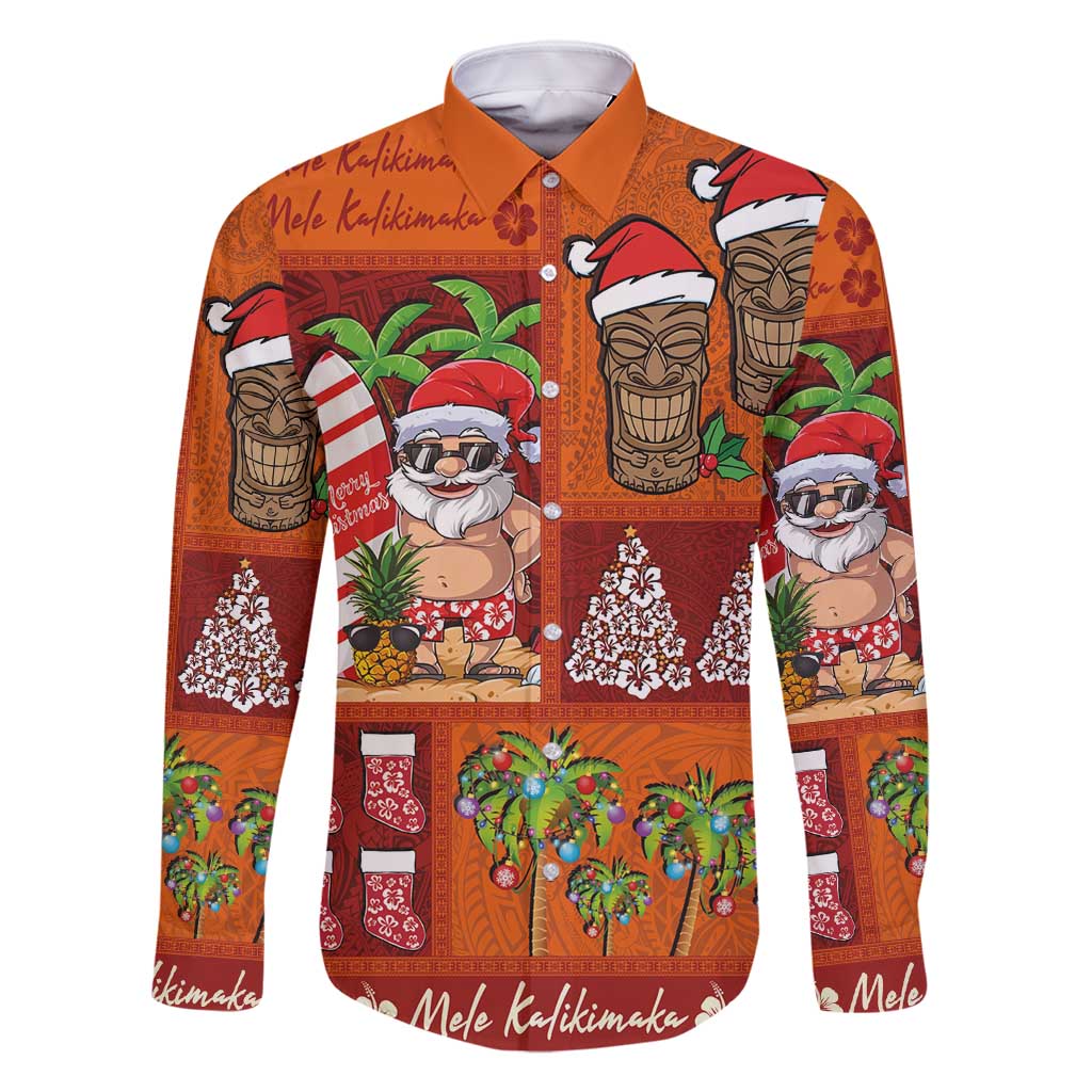 Hawaiian Christmas Family Matching Tank Maxi Dress and Hawaiian Shirt - Mele Kalikimaka Island Holiday Vibes - Red Orange LT03 Dad's Shirt - Long Sleeve Red - Orange - Polynesian Pride