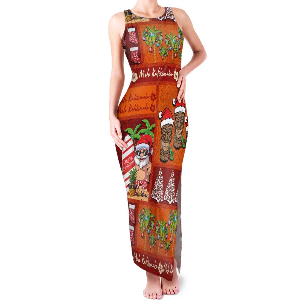 Hawaiian Christmas Family Matching Tank Maxi Dress and Hawaiian Shirt - Mele Kalikimaka Island Holiday Vibes - Red Orange LT03 Mom's Dress Red - Orange - Polynesian Pride