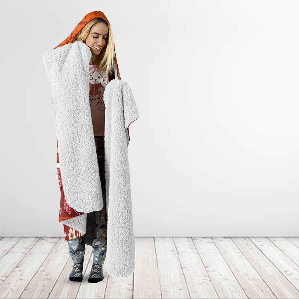 Hawaiian Christmas Hooded Blanket - Mele Kalikimaka Island Holiday Vibes - Red Orange