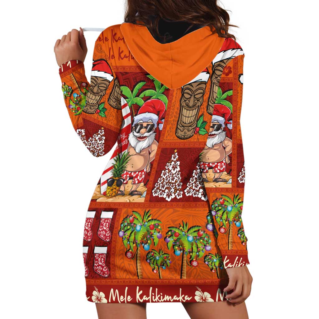 Hawaiian Christmas Hoodie Dress - Mele Kalikimaka Island Holiday Vibes - Red Orange LT03 - Polynesian Pride