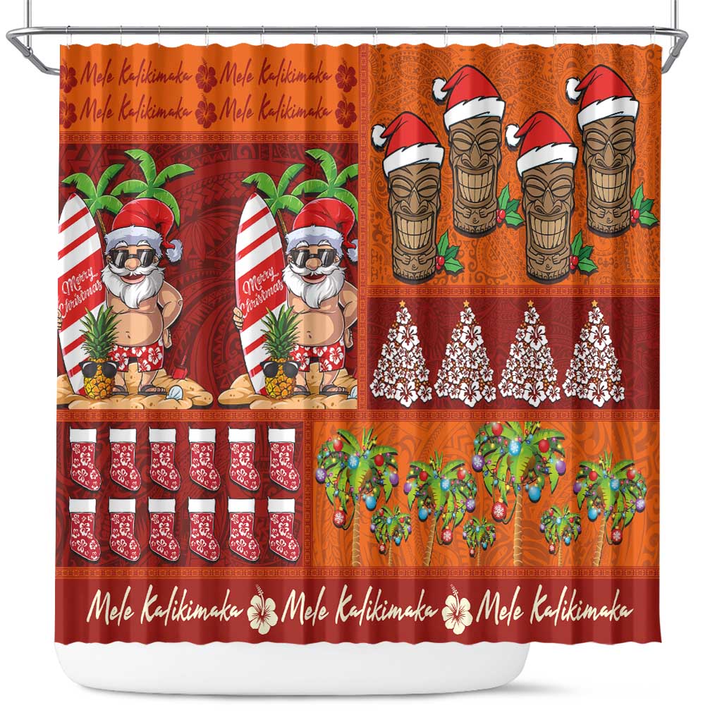 Hawaiian Christmas Shower Curtain - Mele Kalikimaka Island Holiday Vibes - Red Orange LT03 Red - Orange - Polynesian Pride