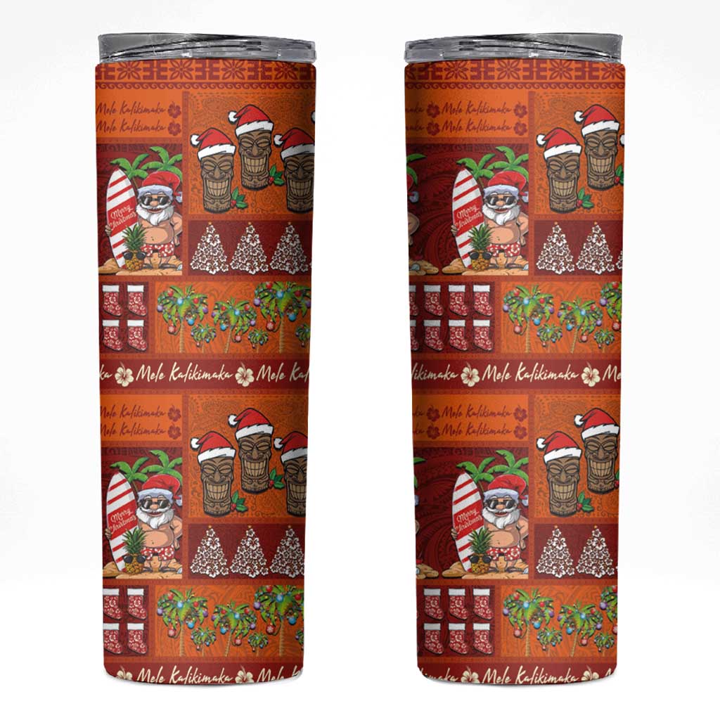 Hawaiian Christmas Skinny Tumbler - Mele Kalikimaka Island Holiday Vibes - Red Orange LT03 Red - Orange - Polynesian Pride