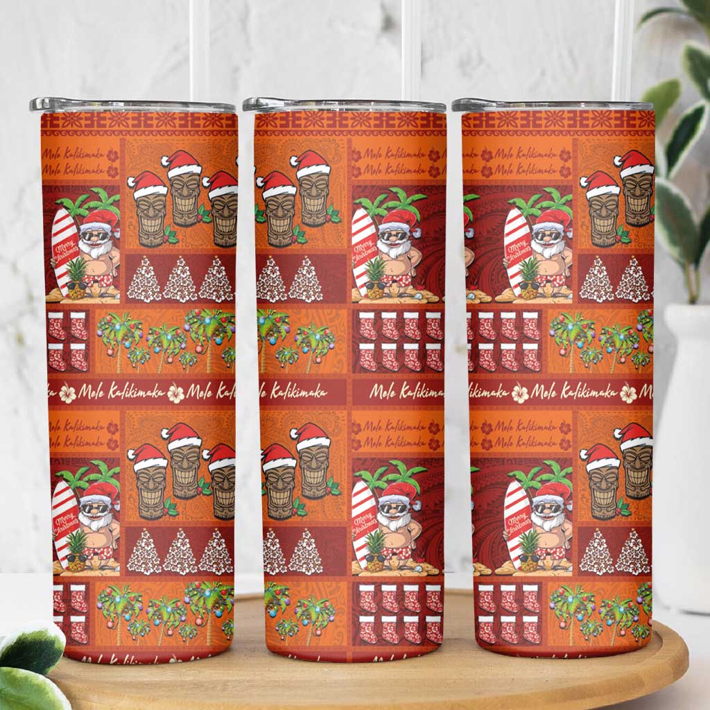 Hawaiian Christmas Skinny Tumbler - Mele Kalikimaka Island Holiday Vibes - Red Orange LT03 - Polynesian Pride