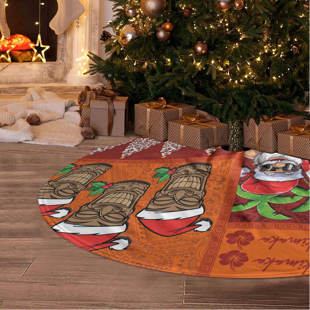 Hawaiian Christmas Tree Skirt - Mele Kalikimaka Island Holiday Vibes - Red Orange LT03 - Polynesian Pride