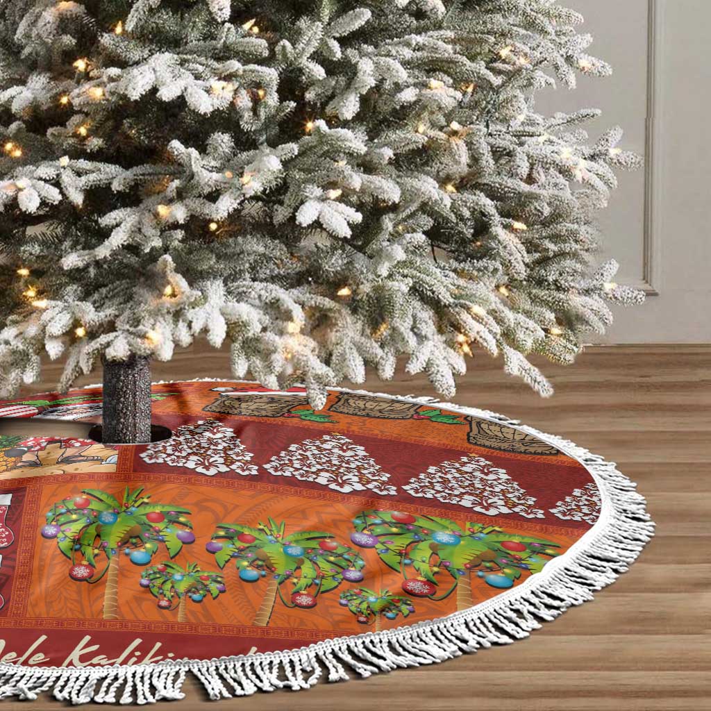 Hawaiian Christmas Tree Skirt - Mele Kalikimaka Island Holiday Vibes - Red Orange LT03 - Polynesian Pride