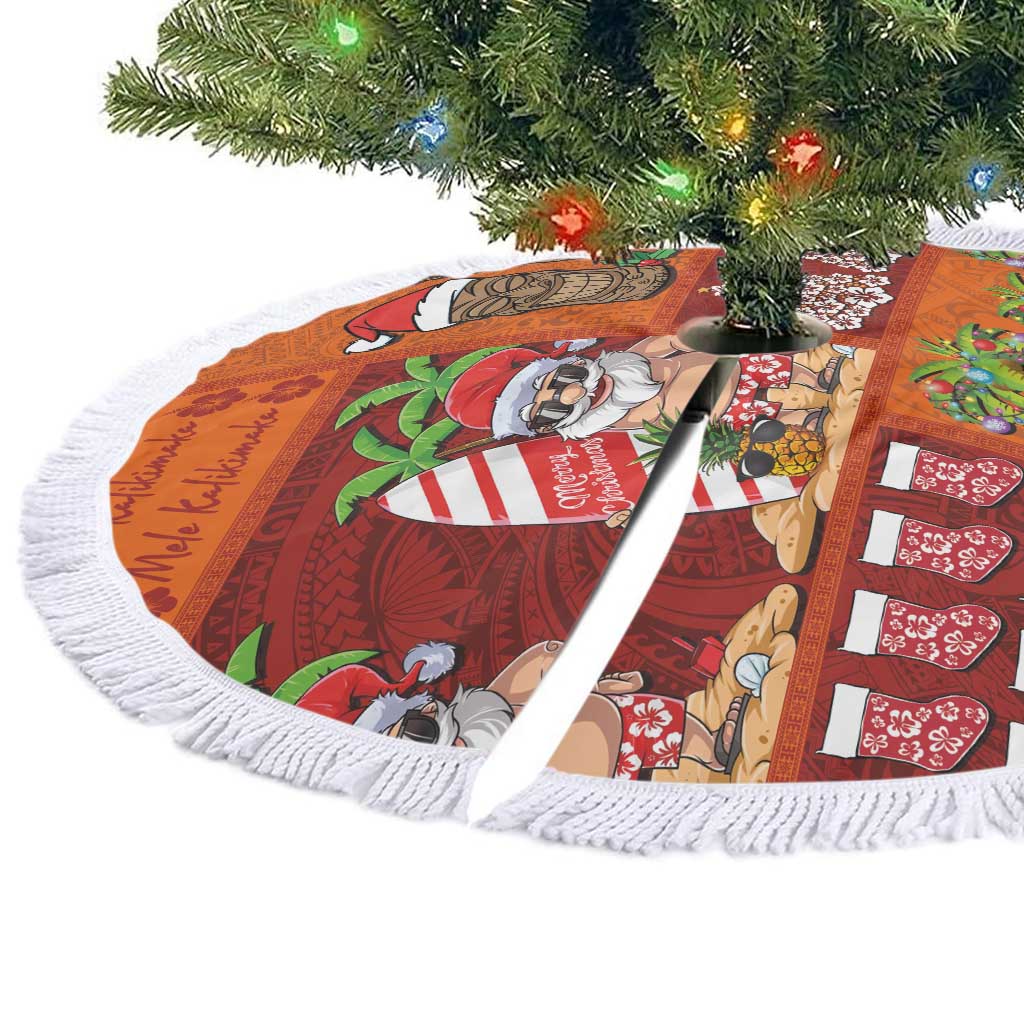 Hawaiian Christmas Tree Skirt - Mele Kalikimaka Island Holiday Vibes - Red Orange LT03 - Polynesian Pride