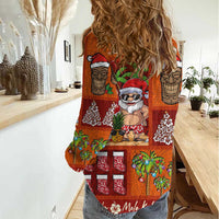 Hawaiian Christmas Women Casual Shirt - Mele Kalikimaka Island Holiday Vibes - Red Orange LT03 - Polynesian Pride