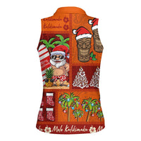 Hawaiian Christmas Women Sleeveless Polo Shirt - Mele Kalikimaka Island Holiday Vibes - Red Orange LT03 - Polynesian Pride