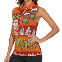 Hawaiian Christmas Women Sleeveless Polo Shirt - Mele Kalikimaka Island Holiday Vibes - Red Orange LT03 - Polynesian Pride