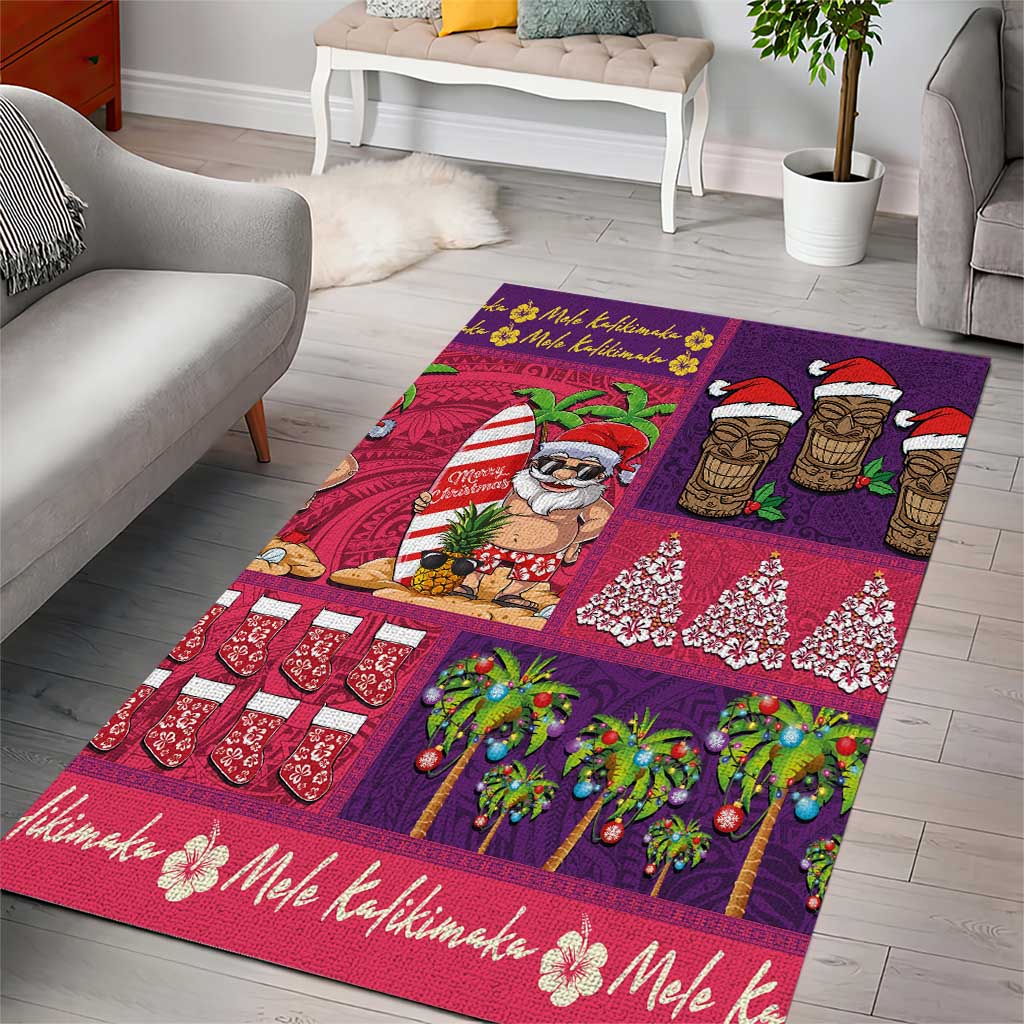 Hawaiian Christmas Area Rug - Mele Kalikimaka Island Holiday Vibes - Pink Purple LT03 - Polynesian Pride